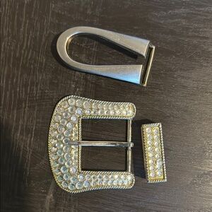 Rhinestone Silver Buckle Set
